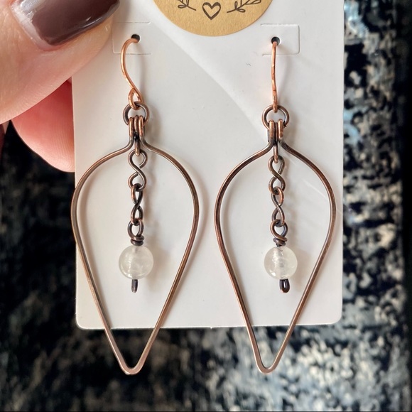 Handcrafted Rose Quartz Copper Dangle Earrings - Picture 6 of 6